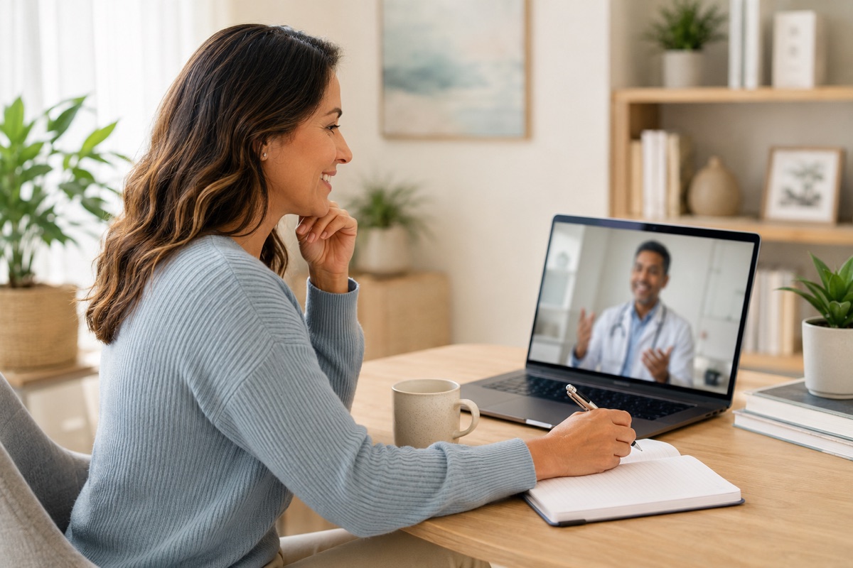 A relaxed medical consultation in a warm, comfortable setting