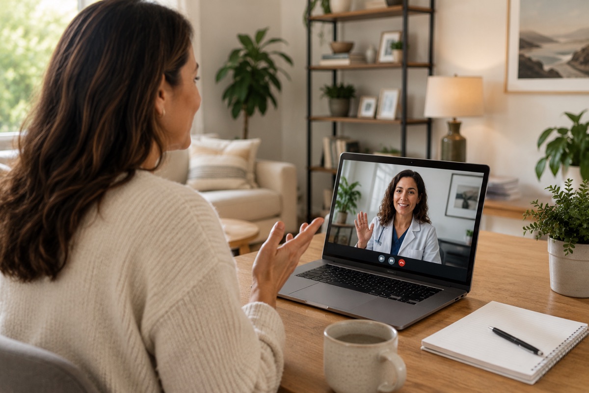 A patient on a home video call with a doctor