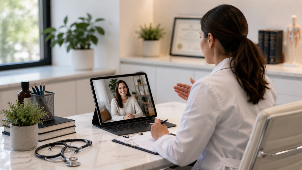 A licensed clinician meeting a patient by secure video consultation